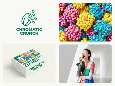 CHROMATIC CRUNCH | Avant-Garde Confectionery by Up-Brands™ bright colors bright pink and cyan chromatic crunch colorful snacks confectionery branding creative typography crispy clusters custom graphics food illustration gen z lifestyle geometric blocks lifestyle editorial modern box design neon candy packaging design pop art identity post modern aesthetic snack marketing up brands vector logo