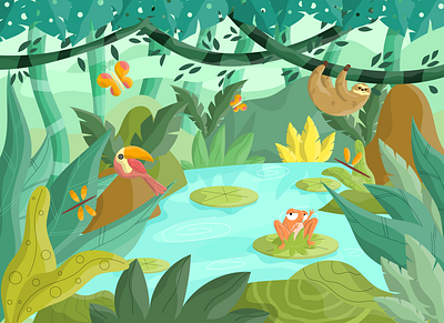 In The Jungle! animalillustration cuteillustration digital illustration flat illustration ill illustration illustration art illustration design illustrator jungle amazon animals