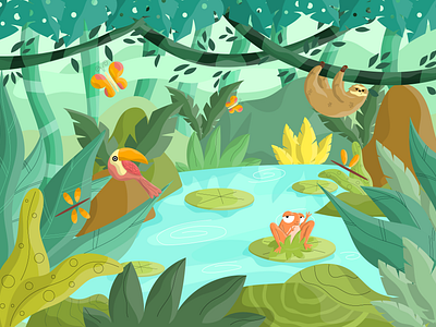 In The Jungle! animalillustration cuteillustration digital illustration flat illustration ill illustration illustration art illustration design illustrator jungle amazon animals