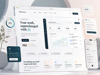 AI Productivity SaaS Website Concept design ui