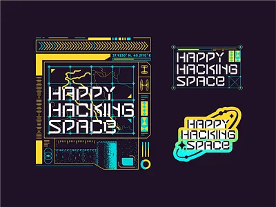 Happy Hacker SPACE branding cyber design futuristic graphic design icon icon set illustration logo mecha mocup sci fi space star sticker typography vector