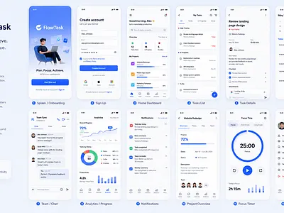FlowTask mobile app UI mockup design ui