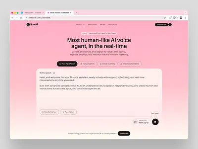 AI Voice Agent | Text-to-Speech Website ai voice agent ai voice agent landing page ai voice generator ai website design product text to speech text to speech website web website design