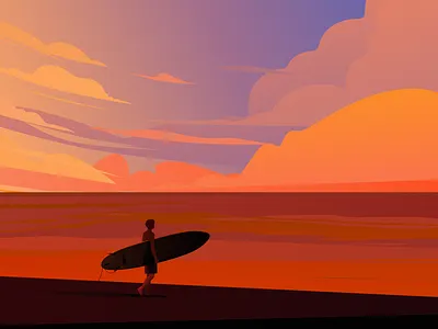 Riding the Waves art illustration beach black blue cloud design digital illustration draw illustration landscape nature ocean painting people red sea sky sports surf vector illustration