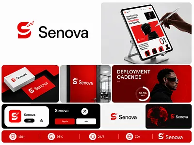 Senova – Modern Tech Brand Identity Design app branding design dribbbledesign icon illustration logo typography ui ux vector