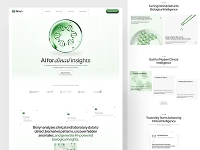 Bioryn - AI Clinical Intelligence Platform ai ai driven analysis branding clean design clinical design digital health illustration landing page minimal platform research saas ui ui design uiux ux design web design website