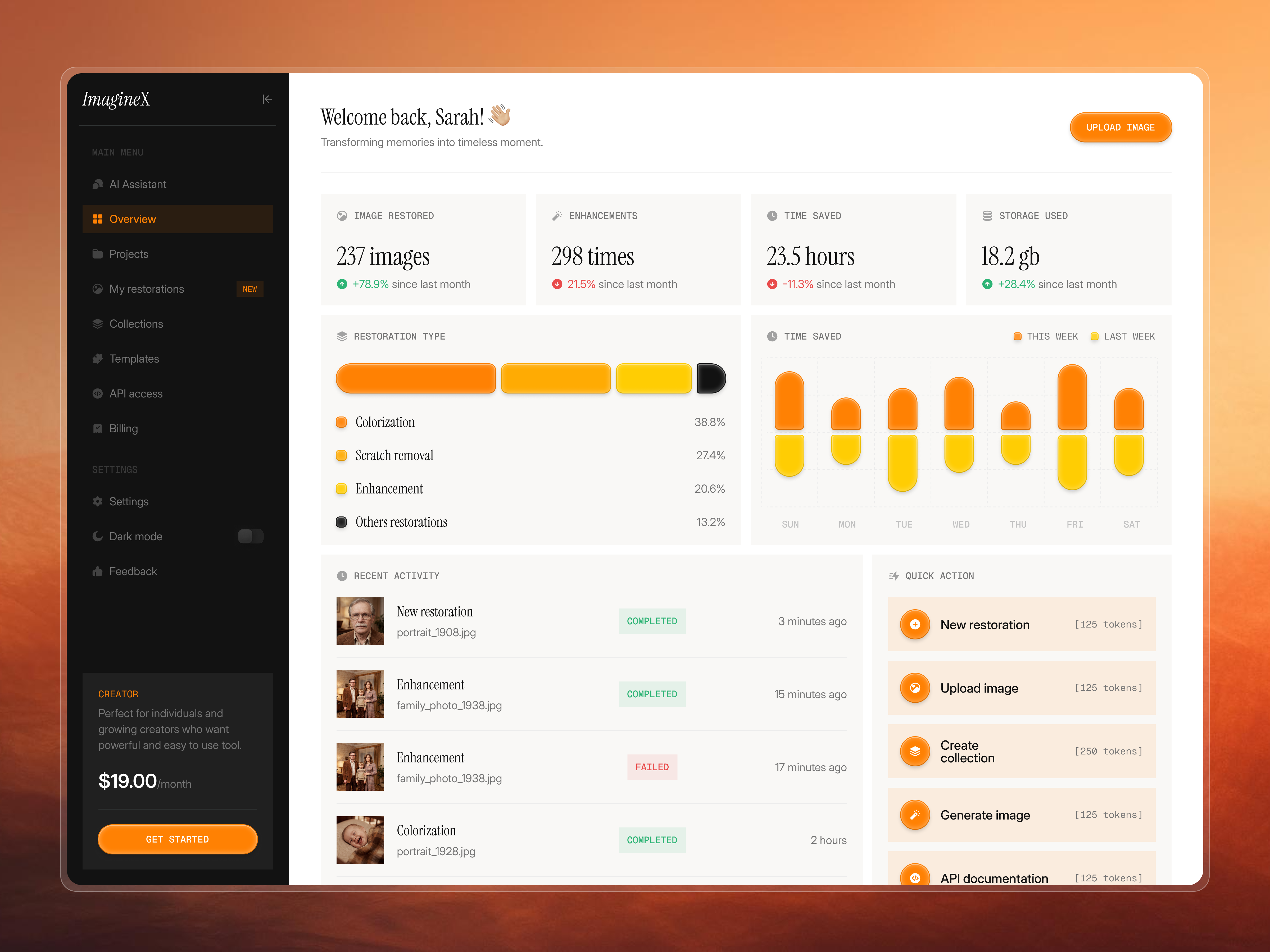 ImagineX — AI Image Generator Dashboard ai ai dashboard ai generator ai platform card chart clean dashboard design design exploration generative ai image generator interface design product design saas ui uiux ux web design