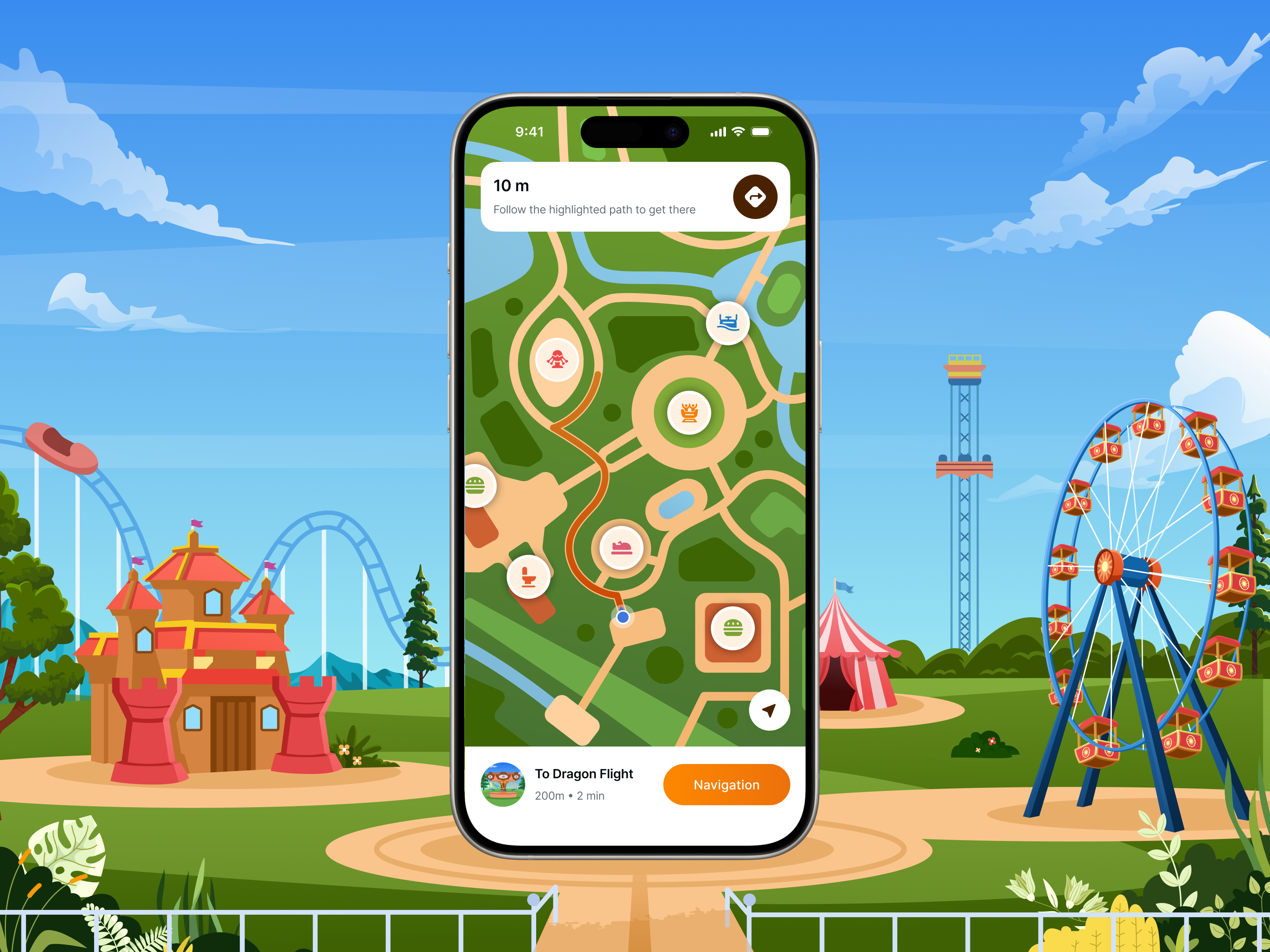 Wandr — Navigate the Park. Capture the Day 🎢 animation case study illustration ios map memory mobile app navigation orely recap theme park travel ui ux