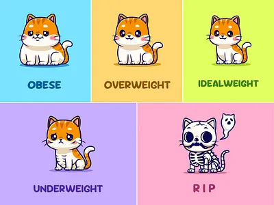 Cat Weight🐱🐾 animal body branding cat character cute doodle flat form health icon illustration life logo obese over weight pet rip weight