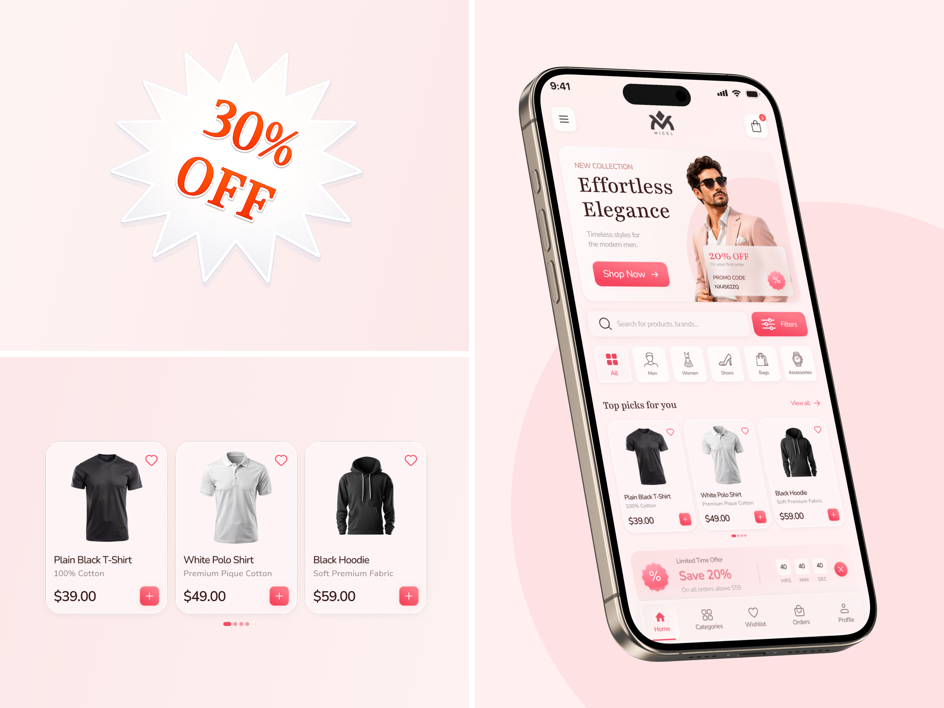 Men’s Fashion Mobile App UI Design appdesign designconcept ecommerceapp fashionapp fashionui figma glassmorphism interactiondesign interfacedesign luxuryui minimalui mobileapp mobileui modernui productdesign shoppingapp uidesign uiux uxdesign visualdesign