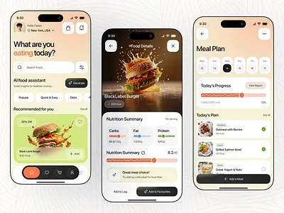AI Meal Planner Mobile App UI Design ai nutrition planning app app app design calorie tracker design food mobile app food planner app ui food planner ui food tracking app ui design healthy lifestyle mobile app ios app design meal planning app mobile ui nutrition app ui ui animation ui ux vegetarian diet app web