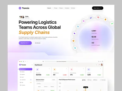 Logistics - SaaS Landing Page ai ai logistics saas ai saas landing page design enterprise fleet management ui landing page minimalistic landing page product design saas saas landing saas landing page design saas website supply chain saas tms transport ui ux web design webdesign website