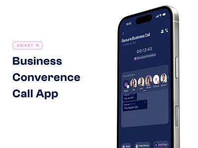 AI-Powered Secure Business Conference Call App UI ai assistant app design business app clean ui communication conference call dark mode interface ios ui meeting mobile app product design remote work saas transcription ui user experience user interface ux voice call
