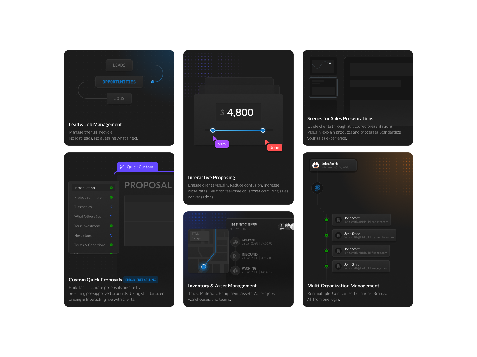 B2B Project Management & Enterprise Operations Platform UI Cards analytics b2b card design clean layout construction app dark mode dashboard enterprise ui erp financial charts inventory tracking minimal design product design project management proposal tool saas ui user interface ux web app