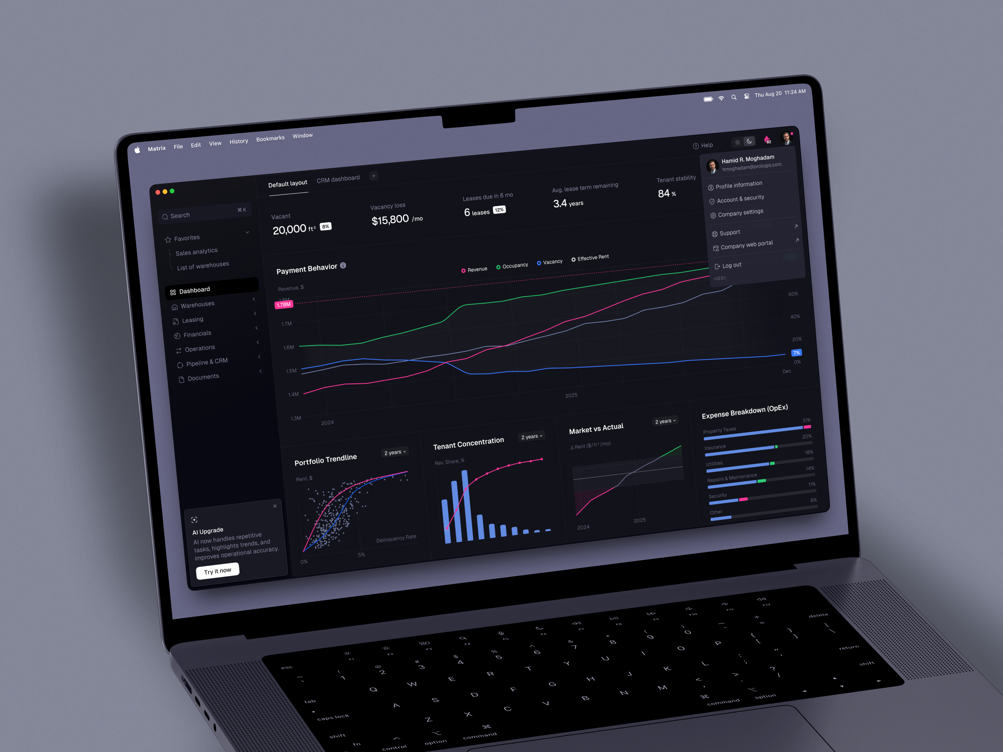 ERP Dashboard for Warehouse Portfolio Management asset dashboard asset management asset portfolio erp erp dashboard erp platform expense breakdown financial insights lease management leasing insights leasing management management management tool portfolio portfolio management tenant management warehouse portfolio web web design