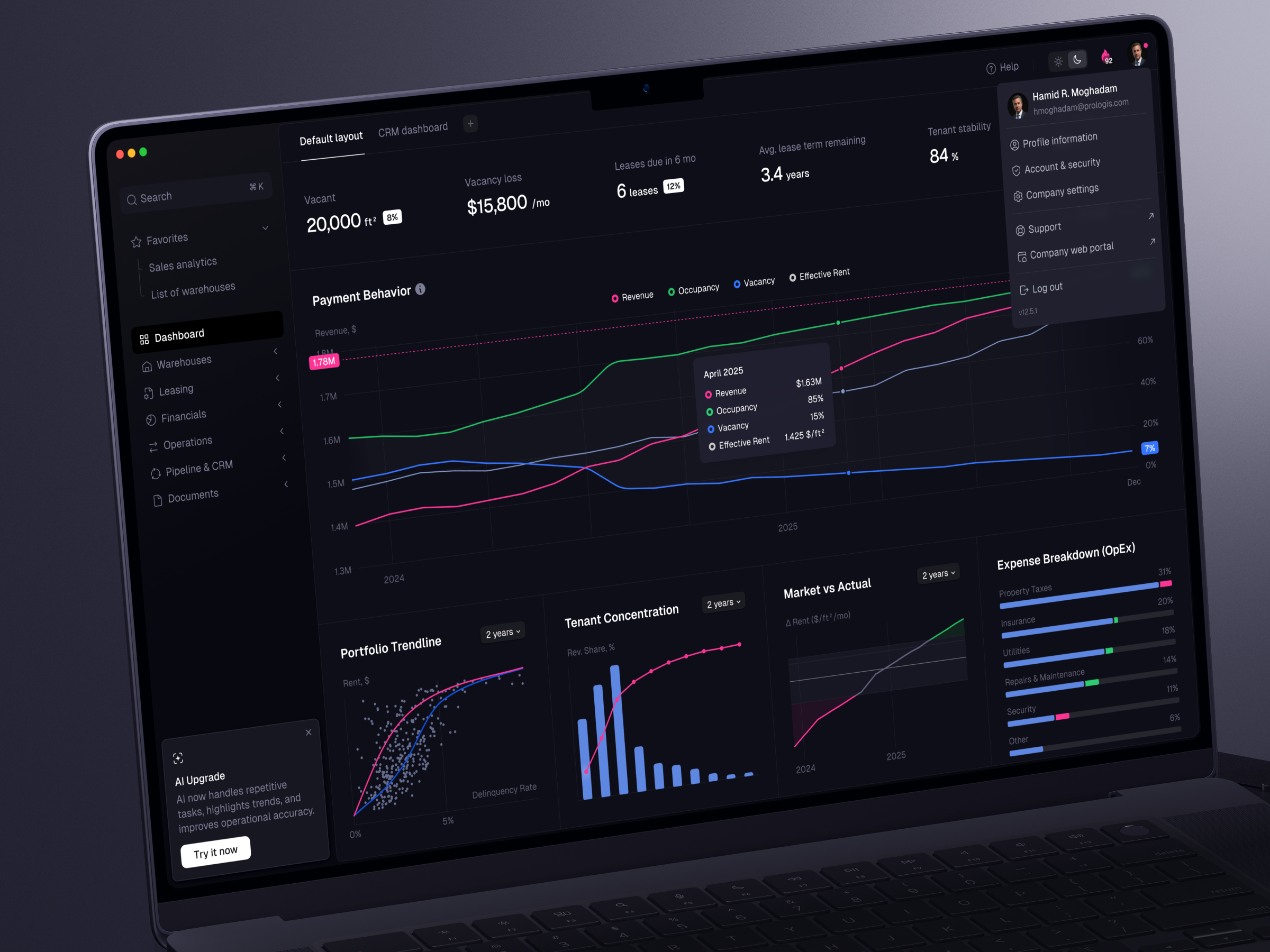 ERP Dashboard for Warehouse Portfolio Management asset dashboard asset management asset portfolio erp erp dashboard erp platform expense breakdown financial insights lease management leasing insights leasing management management management tool portfolio portfolio management tenant management warehouse portfolio web web design