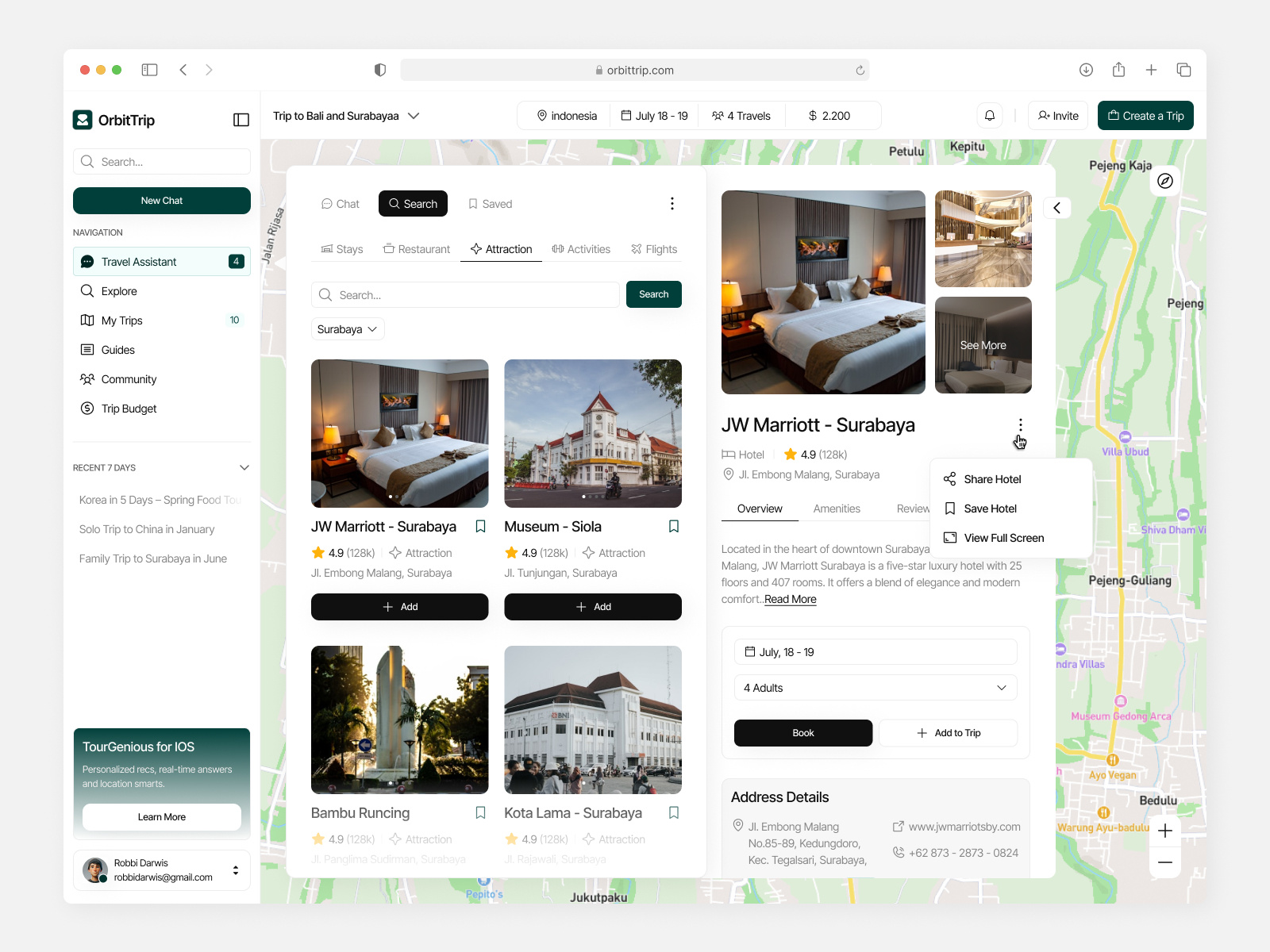OrbitTrip – AI for Trip Planner (Attraction Flow) ai assistant ai trip planner attraction chatbot design system detail hotel flight booking general search itinerary planner onboarding product design redesign saas smart travel travel agency trip guide trip planner ui design ux design webapp