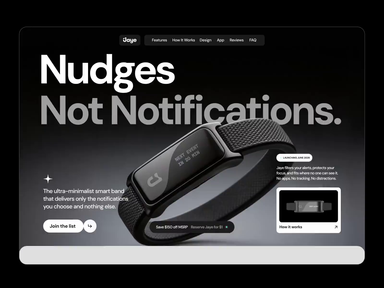 Example of Jaye Smart Band Website Redesign