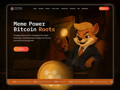 Meme Power, Bitcoin Roots — Crypto Token Web Design blockchain branding characterdesign coindesign communitytoken crypto darkui defidesign editorial figma illustration landingpage memetoken tokenomics typography ui ux web3design webdesign