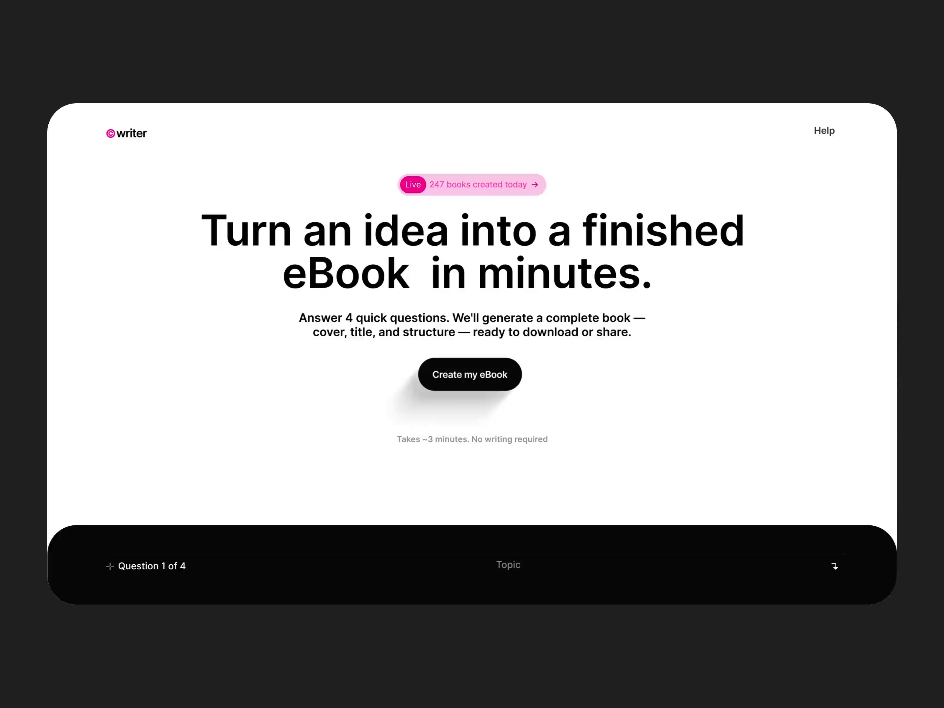 Example of AI eBook Generator, Web App Concept