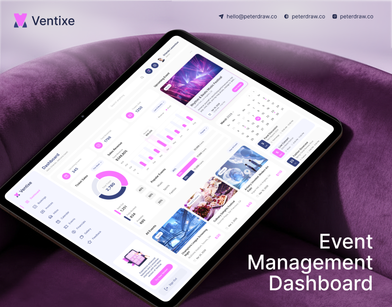 Ventixe – Event Management Dashboard Figma designexploration event homepage landingpage peterdraw peterdrawstudio ticketing uidesign uiux userinterface webdesign website websitedesign