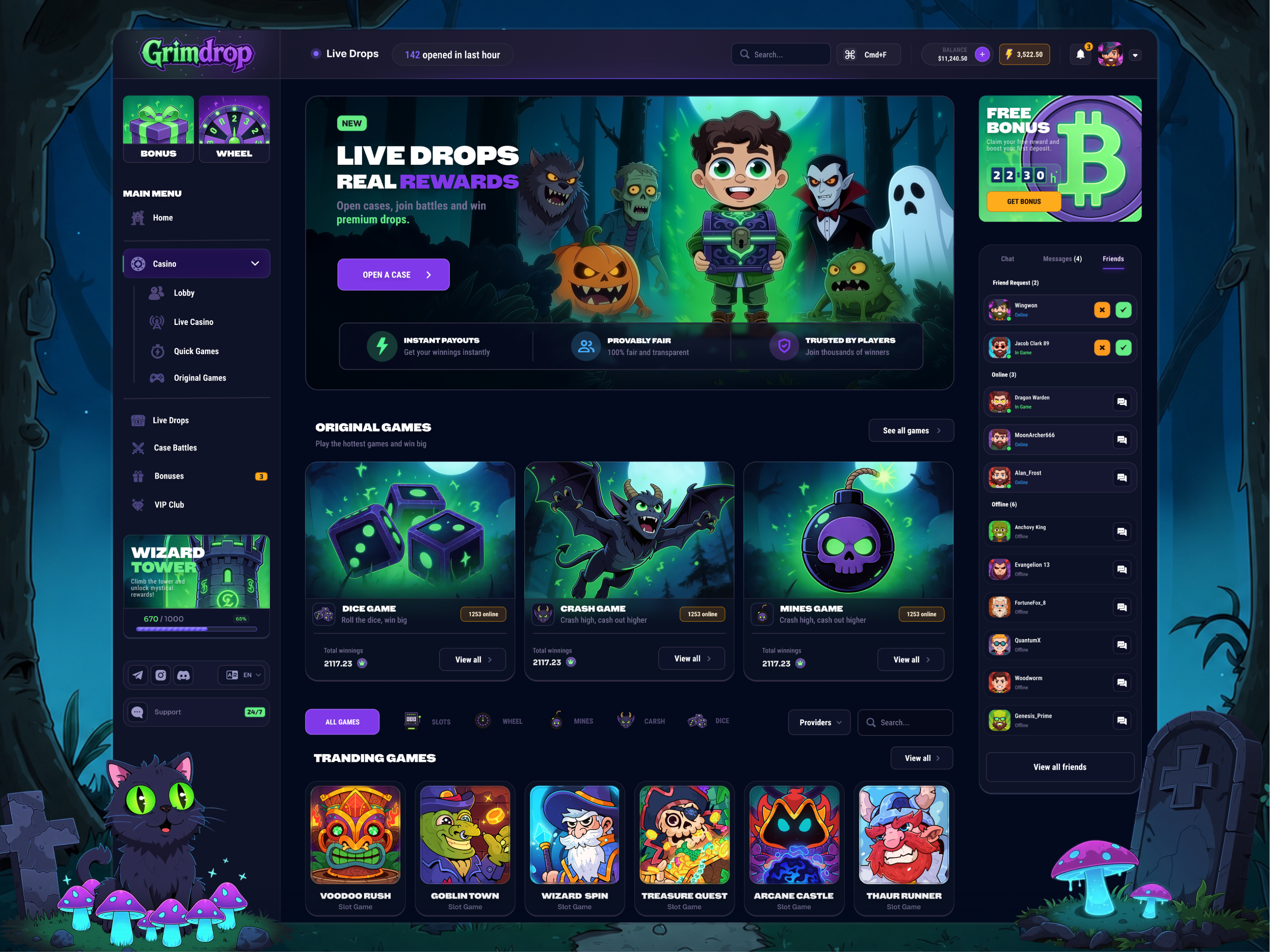 Online Casino Platform (Dark Fantasy) | Grimdrop casino casino design casino ui dark fantasy dashboard design gambling game ui gaming platform igaming online casino ui ux web design