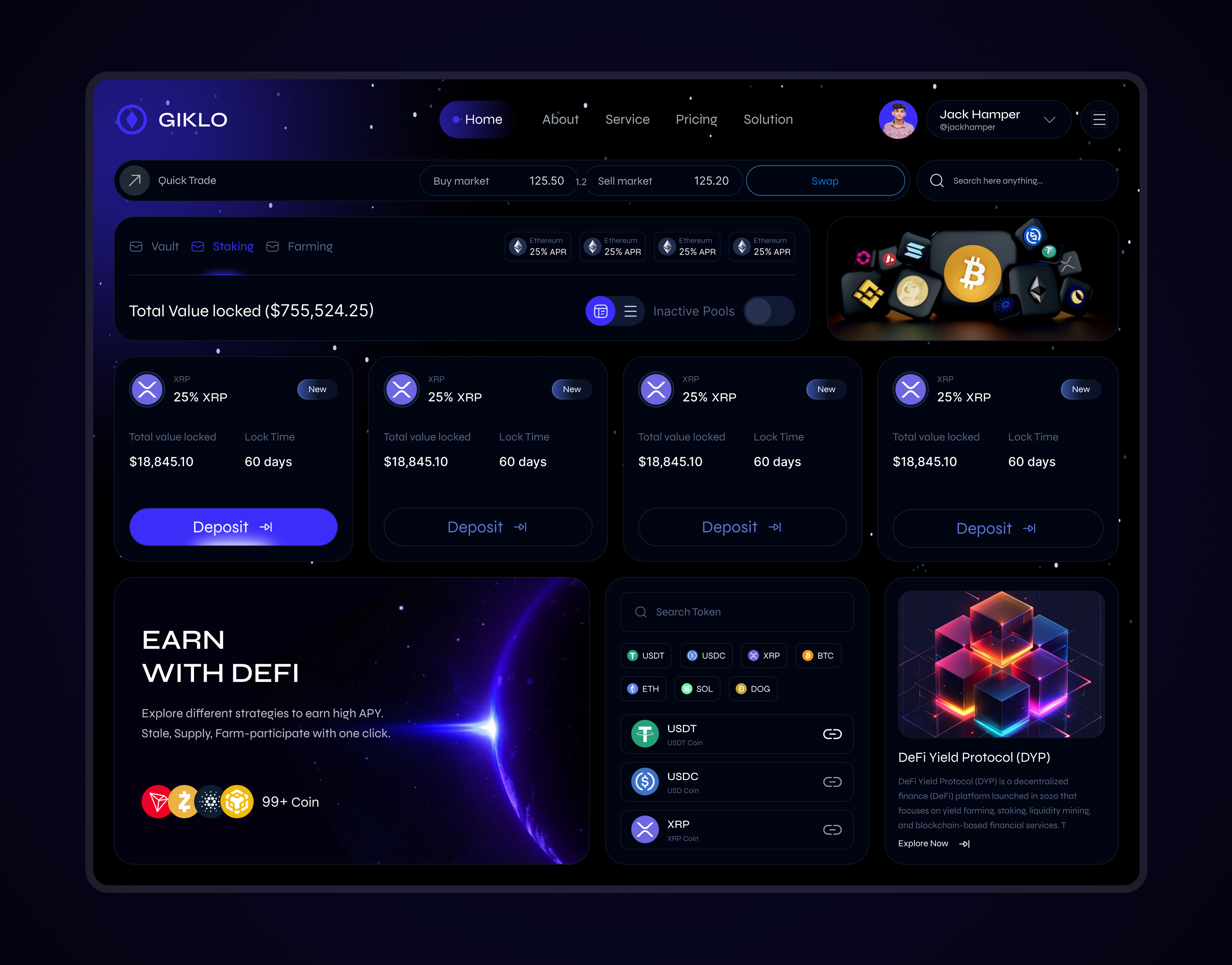 DeFi - Crypto Dashboard Design ai crypto analytics animation bitcoin chart crypto dashboard crypto dashboard design crypto wallet cryptocurrency darkmode earning ethereum financial investment app platform stats trade trading