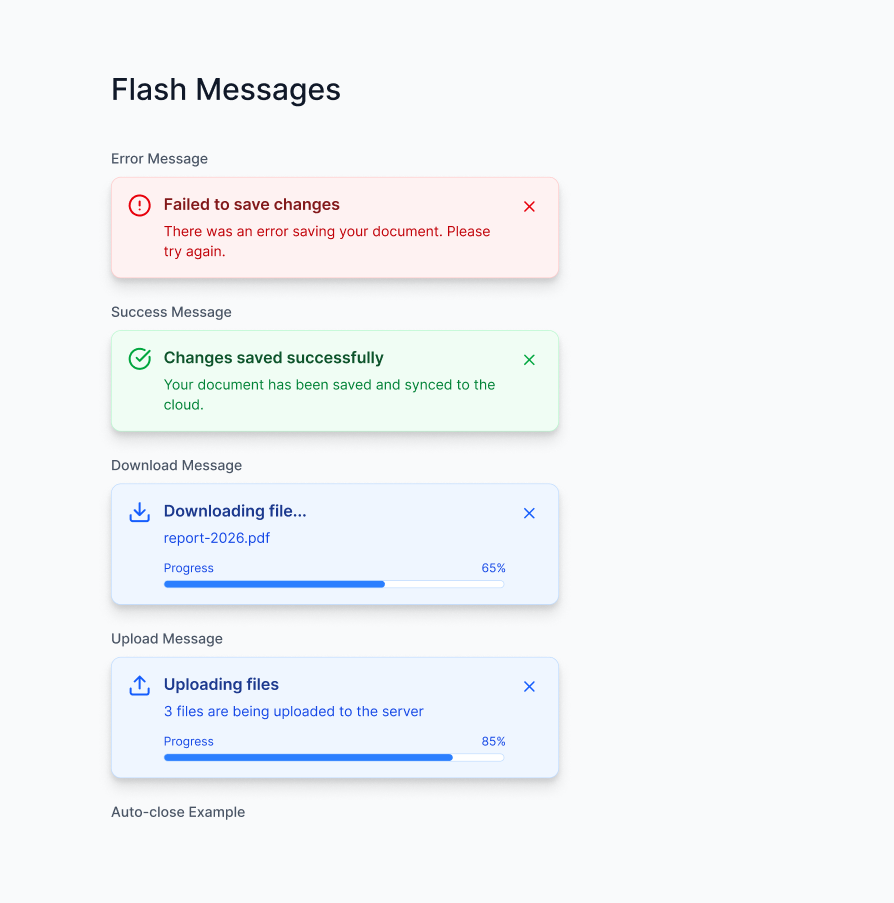 Flash Message for download/upload status