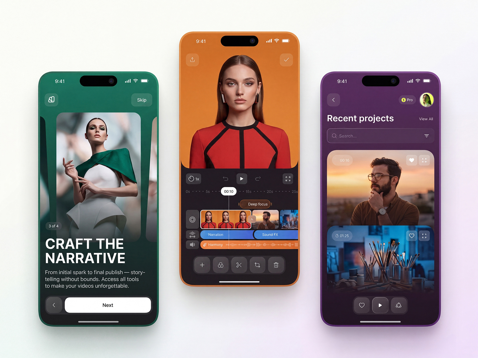 Cinematic Video Editing Mobile App UI Design app concept audio editing cinematic ui content creation creative app creator tools digital creativity editing workflow mobile experience mobile ui design modern interface storytelling platform timeline editor ui inspiration user experience video editing app video production visual design