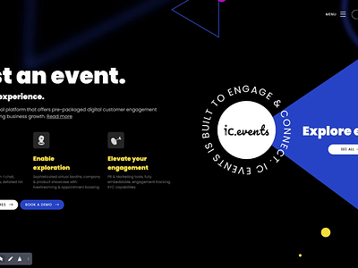 IC.events animation concept corporate corporate events dark design event geometric hero homepage minimalist online events platform redesign ui ux visual webdesign website