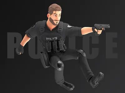 Police cartoon 3D character 3d 3d character 3d mascot 3d model blender branding cartoon children design illustration illustrations kid library male man mascot police stylized