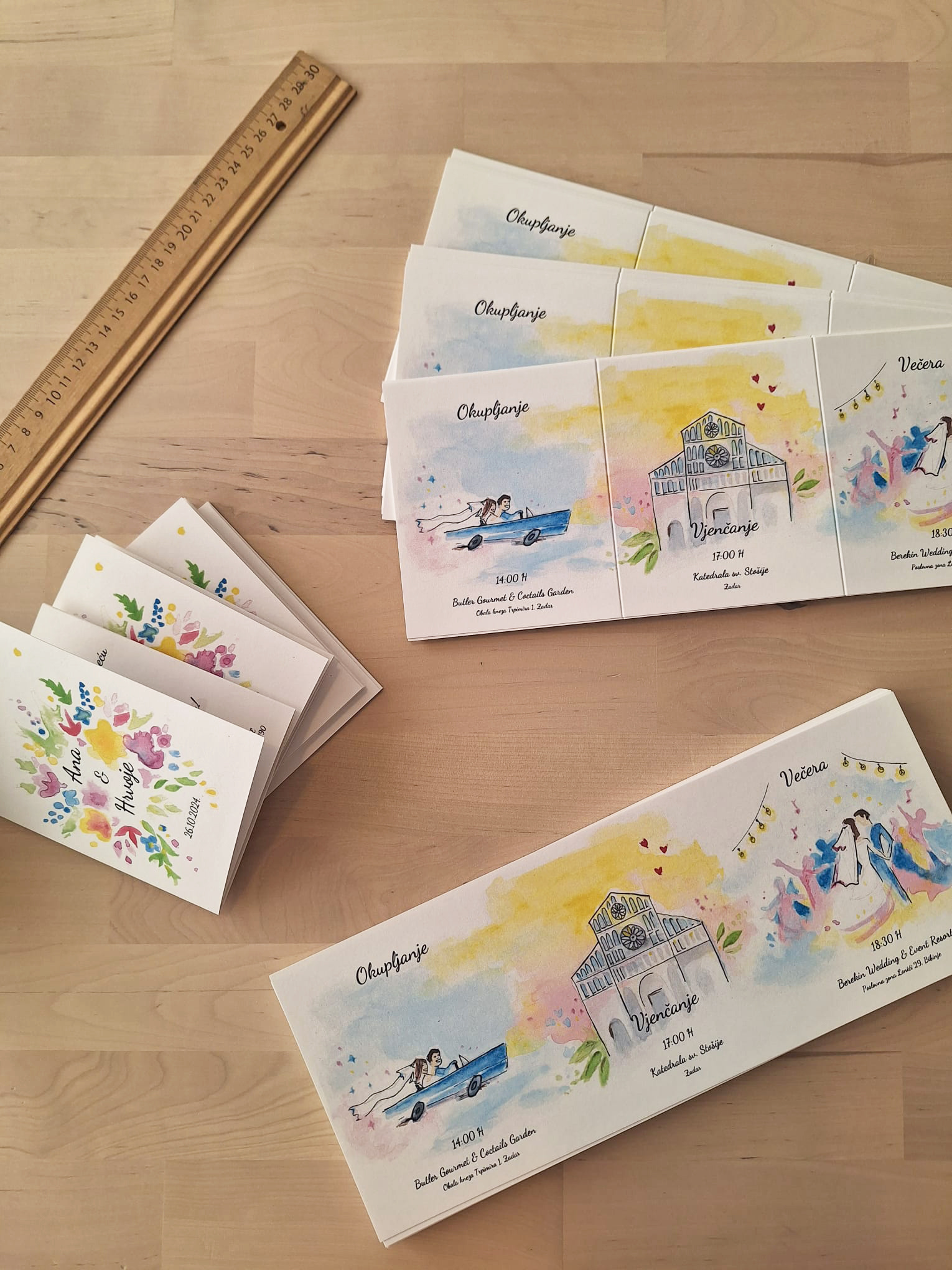 Wedding cards made with watercolor graphic design illustration watercolor