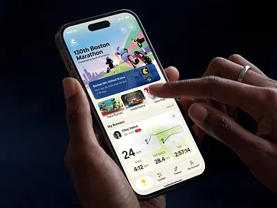Marathon Tracking App Redesign | Modern Sports Mobile App UI app app redesign boston marathon design fitness app marathon marathon tracking app running app sports app sports tech sports ui tracking app ui web