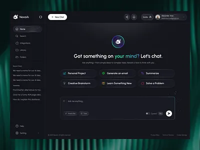 AI SaaS Dashboard UI Design ai ai assistant aitool chatbot darkui dashboard design futuristicui modernui product productivityapp saas ui uiux uxdesign web