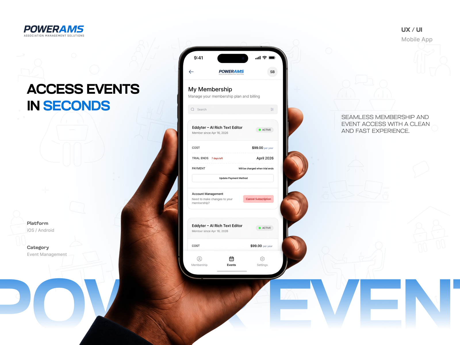 PowerAMS — Association Management Mobile App craxinno craxinnotechnologies landing page logo software development ui ux website design