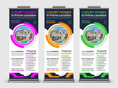 Real Estate Roll-Up Banner Design banner design business banner corporate banner creative banner flyer design house promo housing template luxury homes modern layout print ready print template property banner pull up banner real estate agent real estate banner real estate marketing roll up banner signage design standee design vector banner