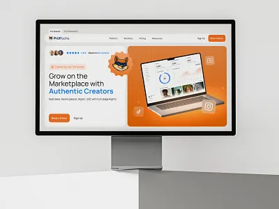 UX/UI Design for a Creator Marketplace Landing Page 3dvisuals branding clean interface cleanui creative creatorplatform design influencermarketing landing landing page marketplace minimalui mobiledesign orangeui productui saasdesign ui uidesign ux website