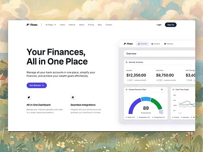 Finen — Personal Finance SaaS Landing Page ai finance analytics dashboard banking app budget app cash flow dashboard ui finance app finance dashboard financial planning fintech app fintech website landing page money app personal finance product design saas design saas landing ui design ux design web app design