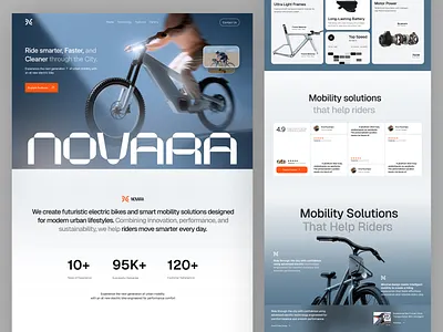 NOVARA Website | Electric Bike Landing Page UI/UX Design automotive clean ui electric bike electric vehicle ev design futuristic ui juice lab landing page minimal ui mobility ui modern ui product design smart mobility startup technology transportation ui ux urban mobility web design website design