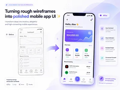 I will turn your wireframe into a polished modern Mobile App UI mobile app design product design ui design ui ux design wireframe