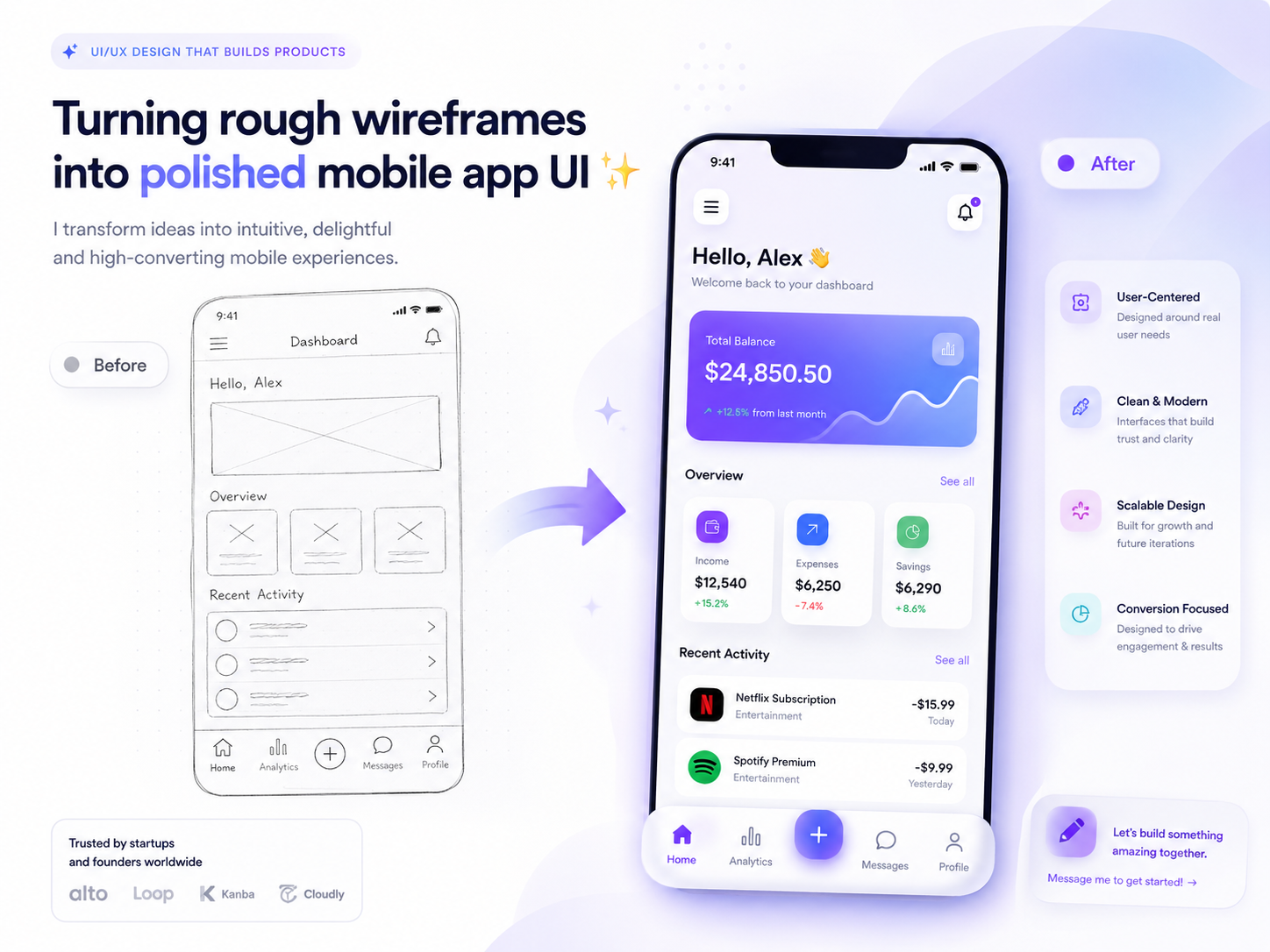 Example of Modern Mobile App UI – $50 Per Screen