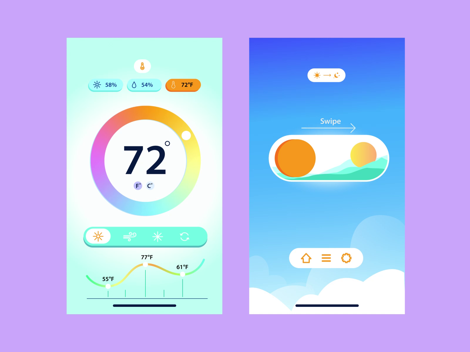 Example of 2D animated app interface