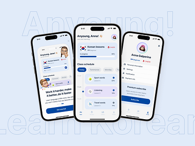Language mobile app app branding dailyui design digital education illustration inspiration korea korean language mobile profile progress schedule tasks ui uiux