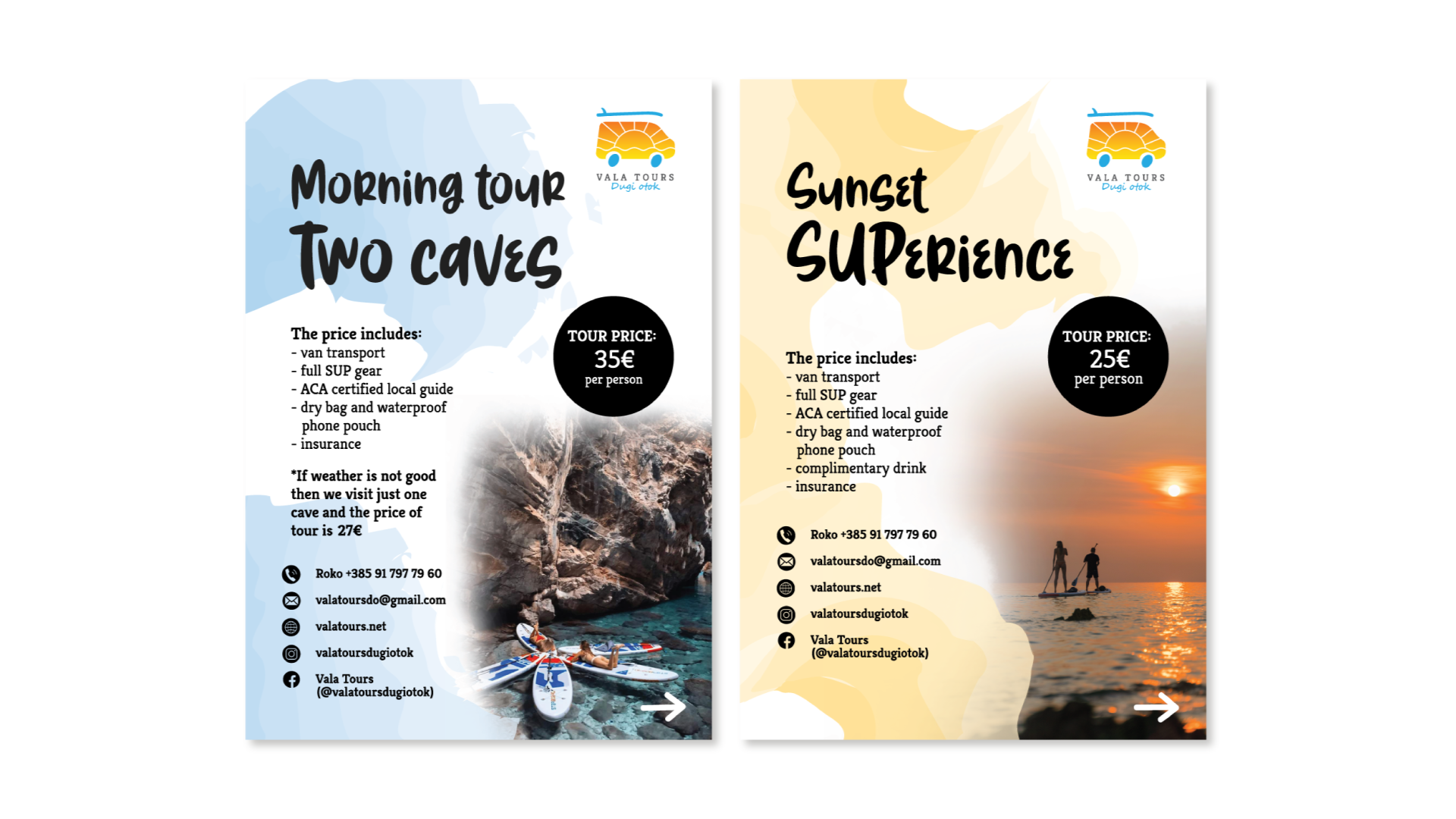 Flyers for Sup tours graphic design
