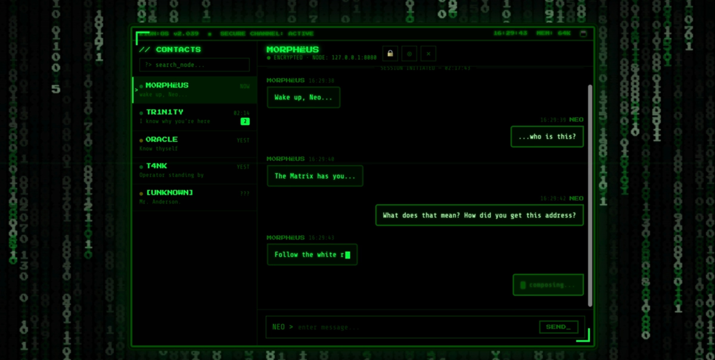 Direct Message – Daily UI #013 app chat app chat box codeddesign daily ui 013 dailyui dailyui challenge dailyui013 dailyuichallenge darkmode darkui direct message htmlcss internet relay chat irc motiondesign the matrix ui ui in motion uimotion