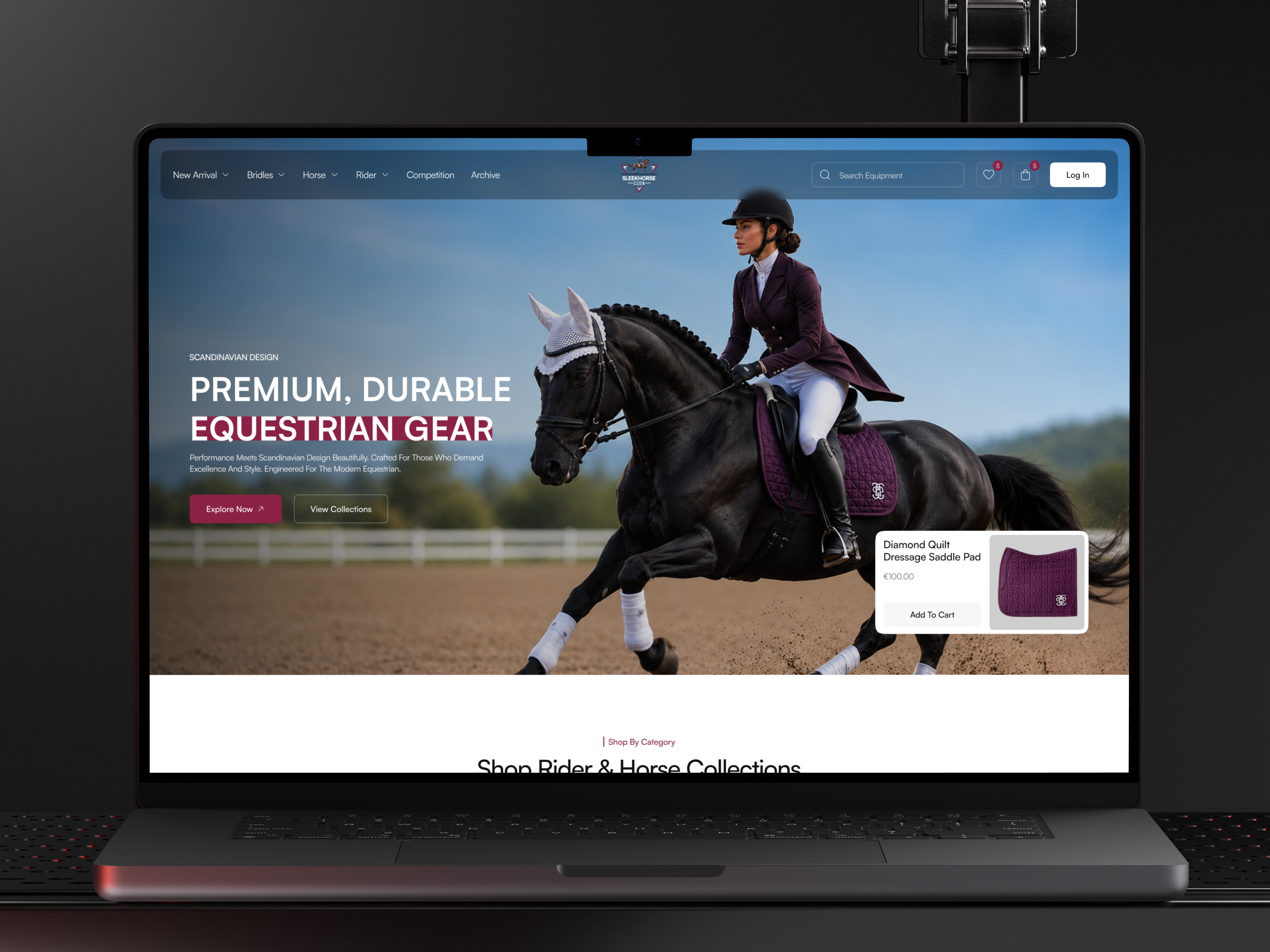 SleekHorse - Equestrian Gear E-commerce Website UI Design clean ui ecommerce ecommerce design equestrian fashion store figma horse riding landing page luxury ecommerce minimal ui modern website online shop product design shopping website sleekhorse ui design uiux ux design web ui website design