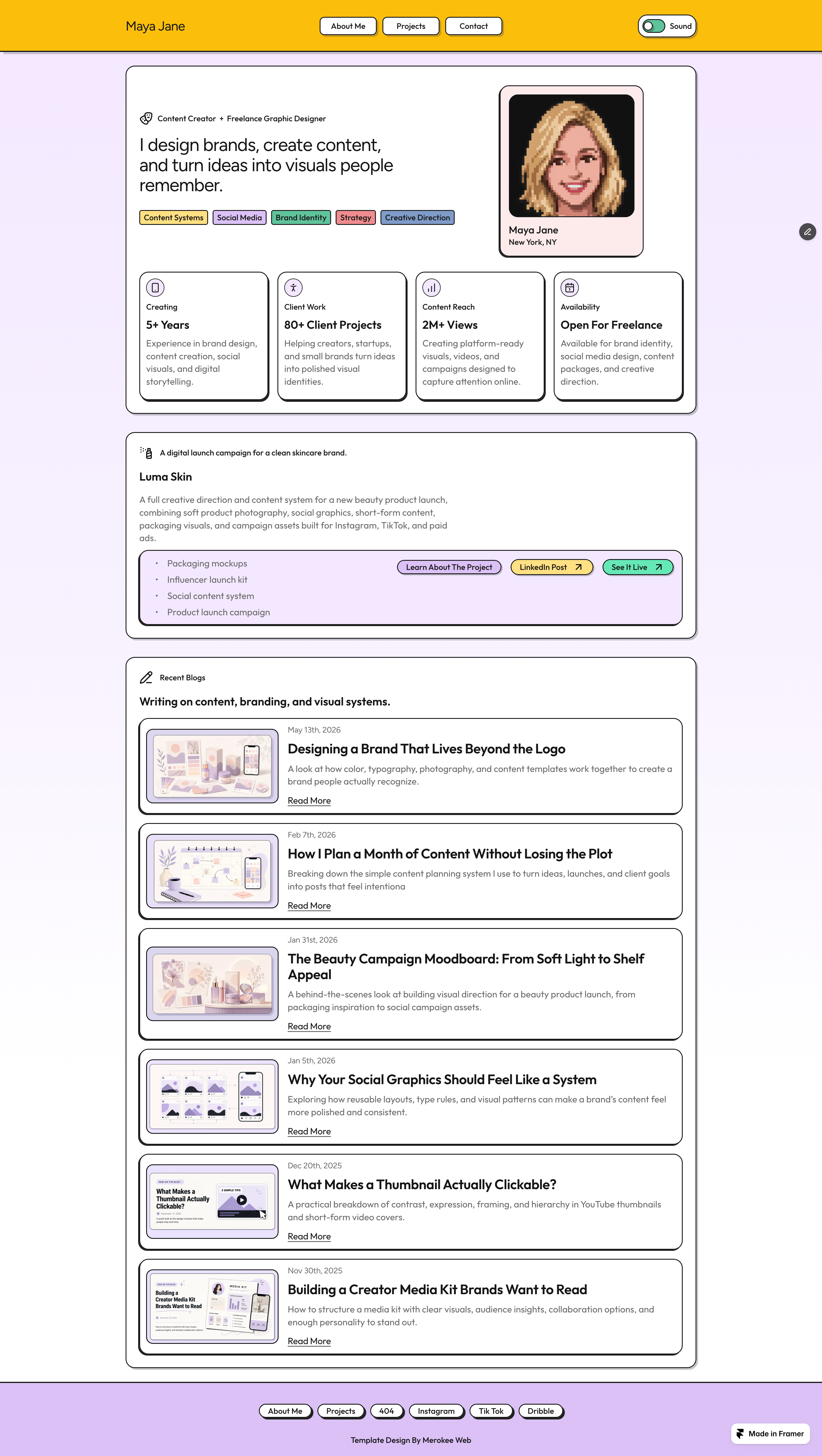 Personal Portfolio Website creator website design framer framer template influencer landing page influencer website landing page personal website portfolio website uiux website
