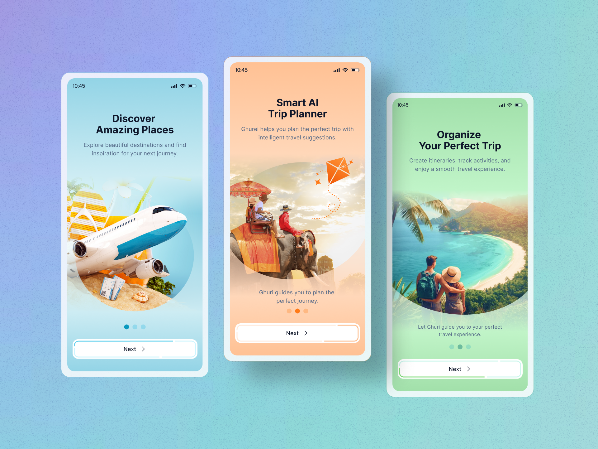AI Travel App – Onboarding Screens ai booking ai travel planer app booking app branding design mobile app on boarding onboarding onborading screen tour tourism tourist tours travel agency travel agent travel app travelling ui ux
