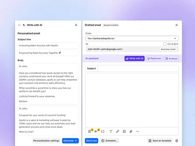 Write with AI ai b2b body clean editor email saas sales subject line ui ux web app writing tools