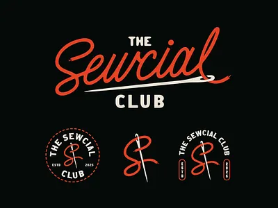 Sewcial Club badge branding design lettering logo logo system sewing